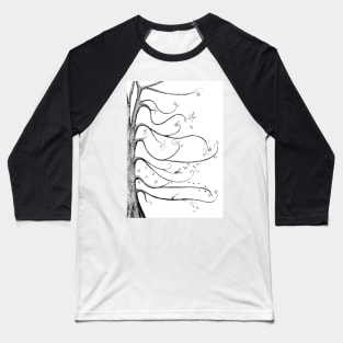 Four Seasons Tree of Life Ink Illustration in Black and White Baseball T-Shirt